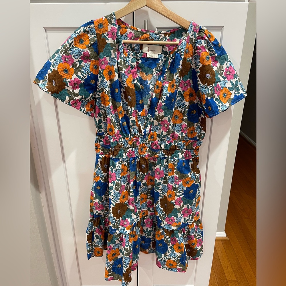 Anthropologie Floral Mini Dress - Blue, Orange, Brown